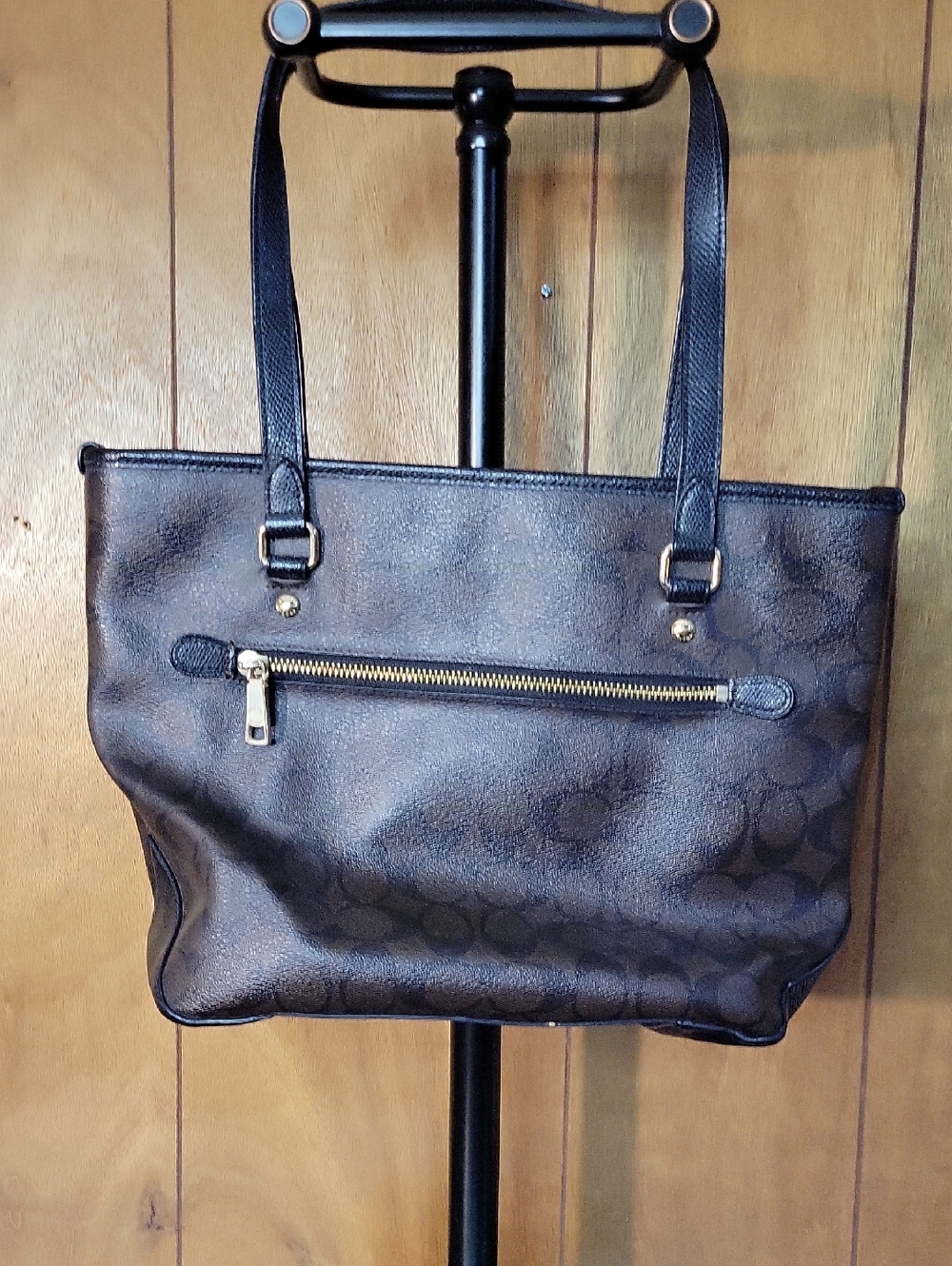 Coach Brown Signature Canvas Tote with Dark Leather Trim - Picture 2 of 5